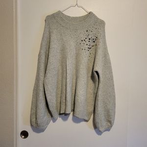 A New Day. Grey Sweater with Rhinstones